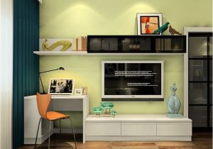 Desk and Tv Stand Combined Minimalist Desk and Tv Cabinet Combo with Pale Green Wall