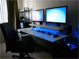 Diy Triple Monitor Stand Wood Dual Screens Blue Leds and A Diy Desk Shelf Office Spaces Desk