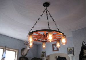 Diy Wagon Wheel Ceiling Fan Mason Jar Wagon Wheel Chandelier Ebay