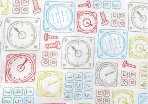 Emma and Mila Fabric Plane Time Control Panel White Cotton Fabric by Emma Mila