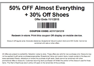 Everything but the House Coupon Code Mens Wearhouse Coupons Shirts Ties are 50 Off Bogo