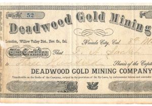 Gold Mining Cart for Sale 1877 Deadwood Gold Mining Co Nevada City Ca Stock Certificate