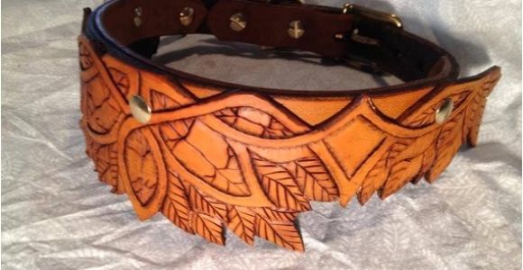 Hand tooled Leather Dog Collars Elven Hand tooled Leather Dog Collar Antique by Finelytooled