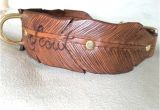 Hand tooled Leather Dog Collars Wide Feather Hand tooled Leather Dog Collar by Finelytooled