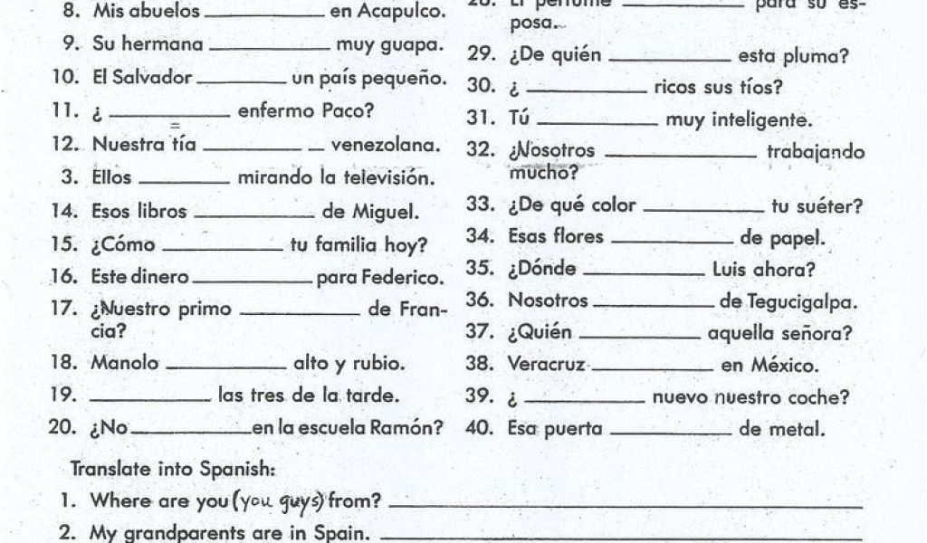Hayes School Publishing Spanish Worksheets Answers Ser Vs Estar