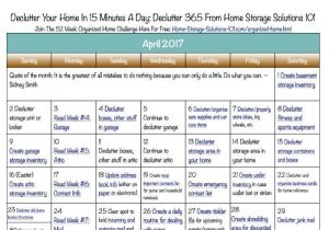 Home Storage solutions 101 52 Week Challenge Free Printable April 2017 Decluttering Calendar with Daily 15 Minute