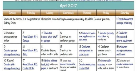 Home Storage solutions 101 Calendar Free Printable April 2017 Decluttering Calendar with Daily 15 Minute