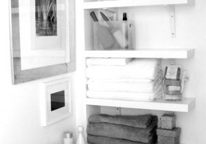 How to Decorate A Half Wall Ledge Awesome White Hardwood Floating Shelves as Corner Bathroom Storage