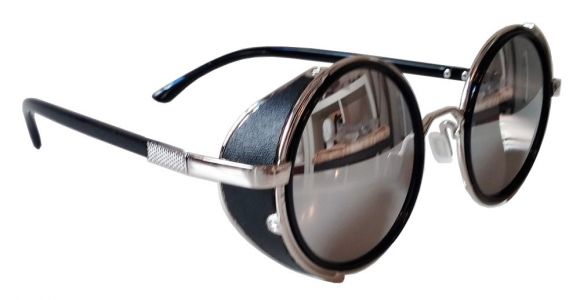 How to Make Leather Side Shields for Glasses Round Sunglasses Silver Frames Mirrored Lenses Side Shields