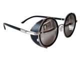 Leather Side Shield for Glasses Round Sunglasses Silver Frames Mirrored Lenses Side Shields