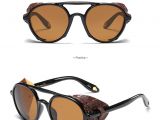 Leather Side Shields for Glasses Sunglasses 81217e Steampunk Round Sunglasses Women Brand Designer Leather Side