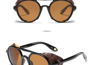 Leather Side Shields for Glasses Sunglasses 81217e Steampunk Round Sunglasses Women Brand Designer Leather Side