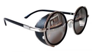 Leather Side Shields for Glasses Sunglasses Round Sunglasses Silver Frames Mirrored Lenses Side Shields