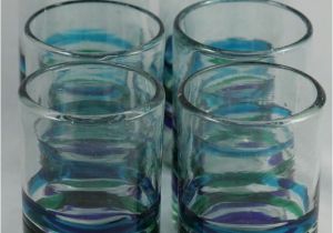 Mexican Hand Blown Drinking Glasses Authentic Mexican Drinking Glass Glasses 3 Color Bands