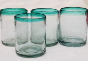 Mexican Hand Blown Drinking Glasses Hand Blown Mexican Glass Drinking Glasses Set Of 4 Aqua