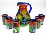Mexican Hand Blown Drinking Glasses Mexican Glassware and Matching Pitcher Hand Blown Glassware