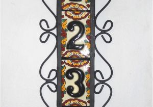 Mexican Tile House Numbers with Frame 4 Mexican Black House Numbers Tiles with Vertical Iron