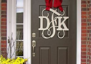 Monogram Front Door Hanger Custom Monogram Door Hanger Burlap Bow Neutral Colors Block