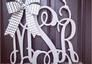 Monogram Front Door Letters 20 Inch 3 Letter Wooden Front Door Monogram with Bow Gray