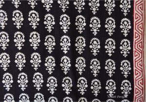 Mudcloth Cotton Fabric by the Yard Indian Flower Design Black Block Print Fabric Indian Block Print