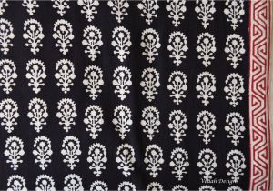 Mudcloth Print Fabric by the Yard Indian Flower Design Black Block Print Fabric Indian Block Print