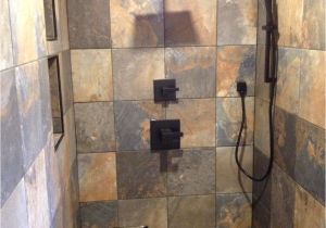 Open Shower Designs without Doors Slate Tile Black Accessories Black Tile Trim Doorless Shower