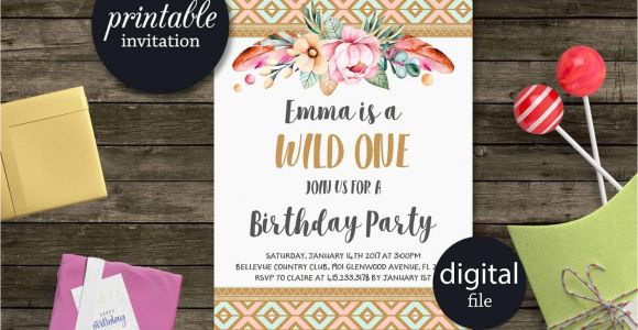 Party Supplies Roanoke Va Wild One Birthday Invitation Tribal Birthday Invitation Girl