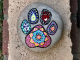 Paw Print Flower Art Dog Paw Print Hand Painted Mandala Rock Cute Painted Rocks