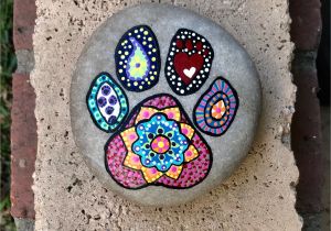 Paw Print Flower Art Dog Paw Print Hand Painted Mandala Rock Cute Painted Rocks