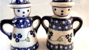 Polish Pottery Salt and Pepper Shakers Boleslawiec Polish Pottery Salt and Pepper Shaker Blue White