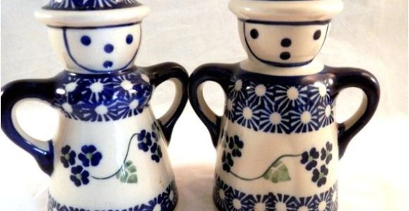 Polish Pottery Salt and Pepper Shakers Boleslawiec Polish Pottery Salt and Pepper Shaker Blue White