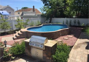 Semi Inground Pools Long island Radiant Semi Inground with Pavers and Radiant Inside Step Pool