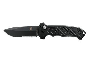 Silver Stag Woods and Water Knife Gerber 06 Auto Automatic Opening Drop Point Serrated Edge Knife
