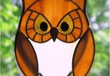 Stained Glass Owl Patterns Stained Glass Golden Owl with Golden Eyes Suncatcher
