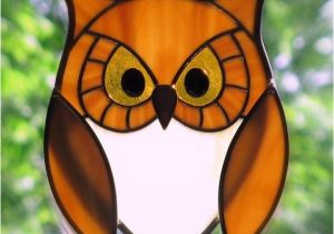 Stained Glass Owl Patterns Stained Glass Golden Owl with Golden Eyes Suncatcher