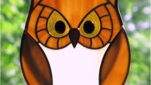 Stained Glass Patterns for Owls Stained Glass Golden Owl with Golden Eyes Suncatcher