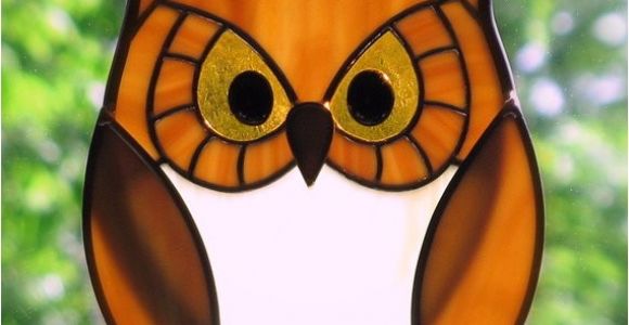 Stained Glass Patterns Of Owls Stained Glass Golden Owl with Golden Eyes Suncatcher