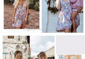 Swedish Beauty Love Boho Purple Love Birds Floral Print Mini Chic Dress V Neck Short Sleeve