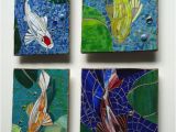 Vetro D Arte Tempered Art Glass Mosaic Koi Tiles Outdoor Glass Wall Art Set Of 4