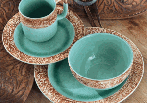 Western Dinnerware Sets Clearance Western Scroll Turquoise Dinnerware Set 16 Pcs