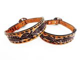 Western tooled Leather Dog Collars 18 Quot Handmade Western Cowboy Style Buck Stitch tooled