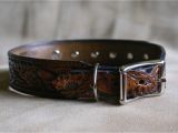 Western tooled Leather Dog Collars Upcycled Belt Dog Collar Western tooled Leather by Sevenannine