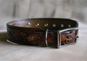 Western tooled Leather Dog Collars Upcycled Belt Dog Collar Western tooled Leather by Sevenannine