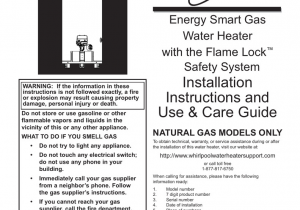 Whirlpool Energy Smart Electric Water Heater Troubleshooting Installation Instructions and Energy Smart Gas Water Heater