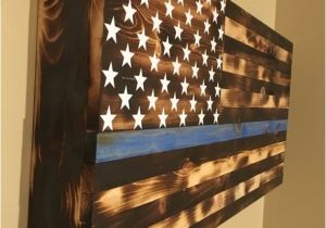 Wooden American Flag Gun Holder Burnt American Flag Thin Blue Line Hidden Shelf Gun Rack